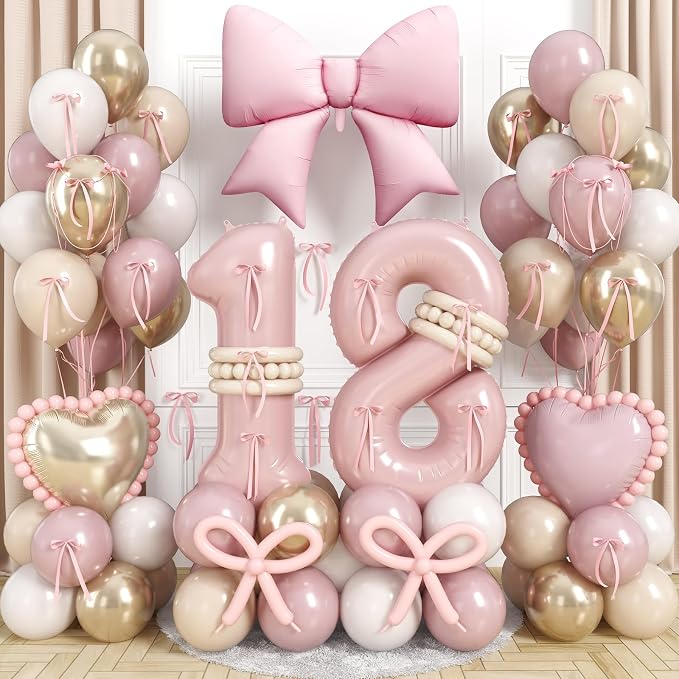 Dusty Pink Balloon Number 18 for 18th Birthday Decorations Girls, Retro Blush by Jobkoo