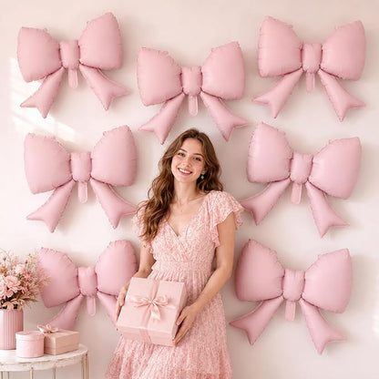8Pcs Pink Bow Foil Balloons, 21Inch Pink Bow Shaped Balloons - Image 4