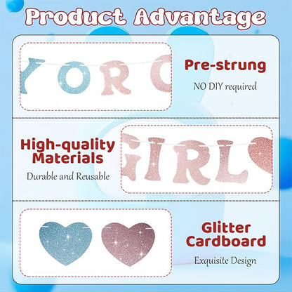 Boy or Girl Banner Gender Reveal Decorations, Pre-Strung Glitter Baby Gender - Image 3