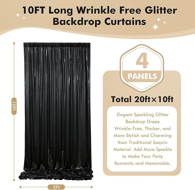 20ftx10ft Shimmer Black Sequin Backdrop Curtain - Image 5