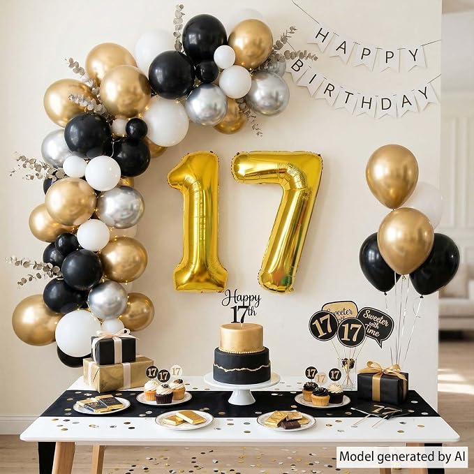 Gold Number 17 Balloon 40 Inch, Shiny Foil Decor - Image 3
