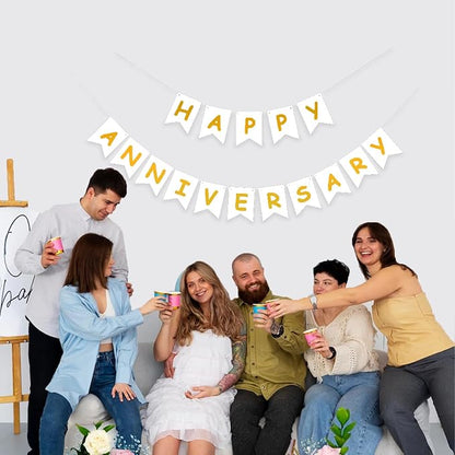 White Happy Anniversary Banner, Party Supplies - Image 5