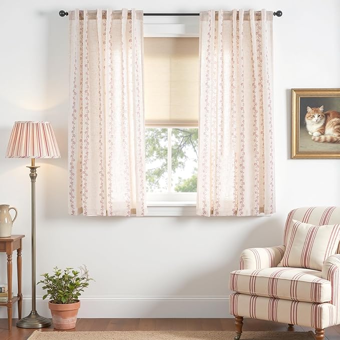 Cathy Linen Floral Curtains 63 inch Length - Image 2