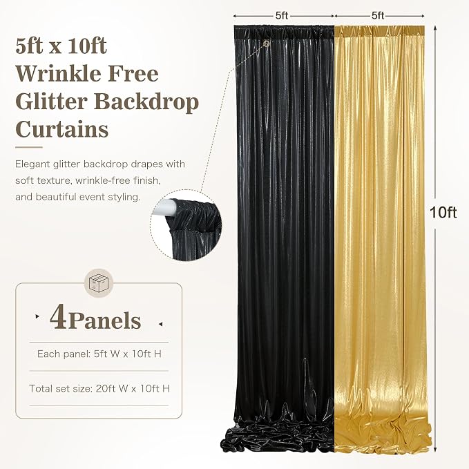 20ft x 10ft Gold Black Sequin Backdrop Curtain - Image 6