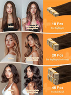 DOORES Human Hair Extensions Tape in, Balayage Chocolate Brown to Caramel Blonde 25g 10pcs 16 Inch, Tape in Hair Extensions Natural Hair Extensions Real Hair Silky Straight