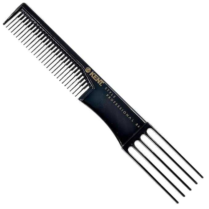 Kent SPC84 Hair Pick Comb for Curly, and Thick Hair – Professional Antistatic Heat-Resistant Prong Fork for Volume and Lift – Barber Teasing Comb for Natural Styling and Maintenance
