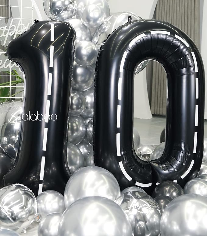 Race Car 40 Inch Black 10 Big Balloon Number Large Helium 0-9 | Track Giant - Image 4