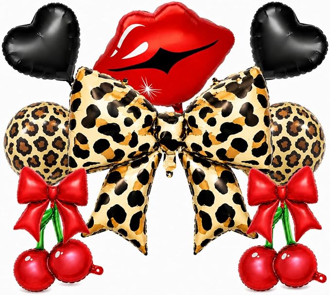10pcs Red and Black Cheetah Print Balloons Set, Leopard Balloons by Paeyeq