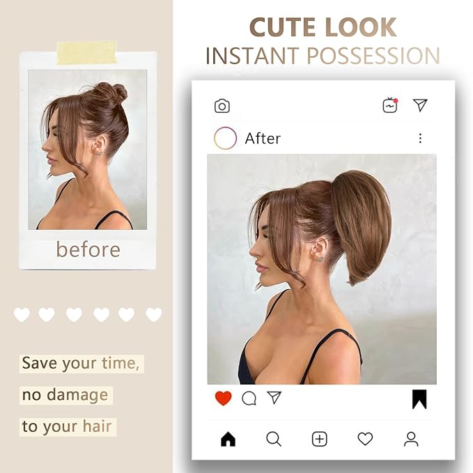 Claw Clip Ponytail Extension - 10 Inch Short Ponytail Extension, Straight Pony Tails Hair Extensions, Synthetic Hair Extensions Ponytail, Clip On Ponytails for Women (Medium Brown Mixed Light Brown)
