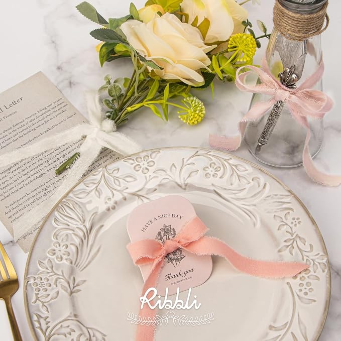 Ribbli 3 Rolls Pink Ribbon 5/8 Inch x 18Yards Ivory Blush Dusty Pink Handmade - Image 2