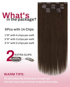 Moresoo Clip in Hair Extensions Real Human Hair Medium Brown Hair Extensions Clip ins Medium Brown Double Weft for Women Long to Add Length 80g/5pcs 20 inch Daily