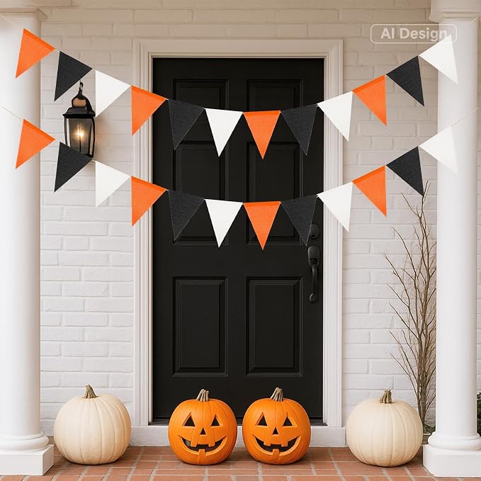 G2PLUS Pre-Strung Burlap Pennant Banners, 39Ft Black and Orange Fabric Triangle - Image 6