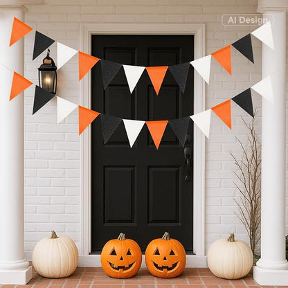 G2PLUS Pre-Strung Burlap Pennant Banners, 39Ft Black and Orange Fabric Triangle - Image 6