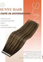 Sunny Hair Tape in Extensions for Women Real Hair 12 inch 60g Tape in Hair Extensions Human Hair Dark Brown Balayage Caramel Blonde Hair Extensions Tape in 40Pcs