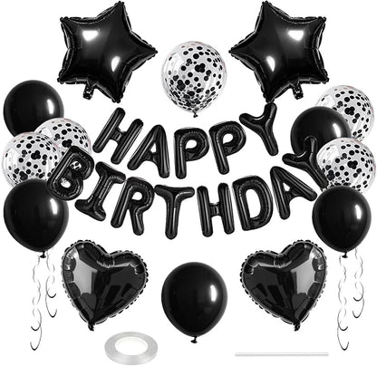 27 Pcs Black Birthday Decorations, 3D Foil Black Happy Birthday Balloon Banner by WEIKA