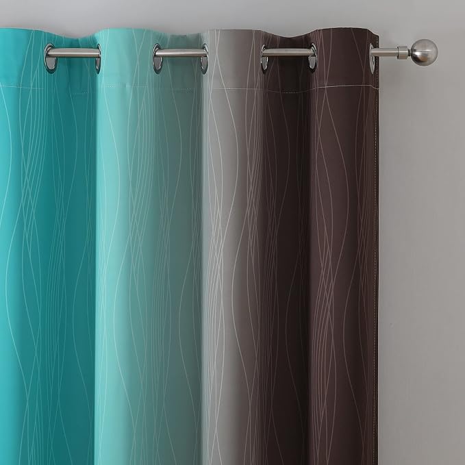 Brown and Teal Blackout Curtains 45 Inch Length, Light Blocking Gradient Drapes - Image 4
