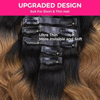 Lashey Seamless Clip in Hair Extensions Human Hair 130g 9pcs 16 Inch Body Wave Ombre Natural Black to Medium Auburn Clip in Hair Extensions for Women Real Human Hair