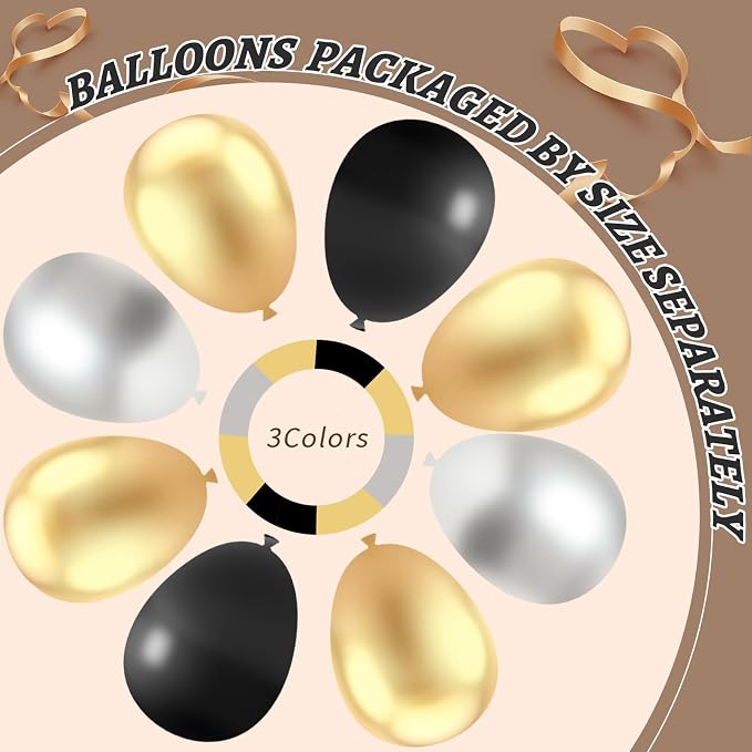 412Pcs Black Gold Silver Balloons Garland Arch Kit, 18 12 10 5 Inch Different - Image 4