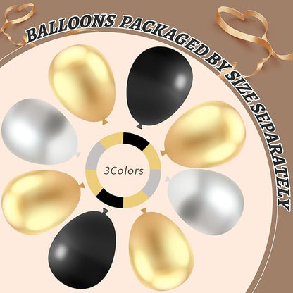 412Pcs Black Gold Silver Balloons Garland Arch Kit, 18 12 10 5 Inch Different - Image 4