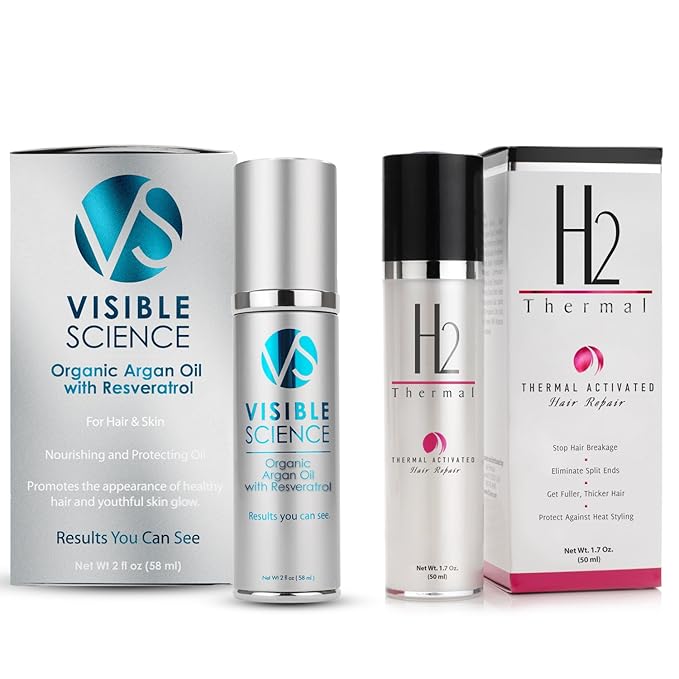 and Visible Science Argan Oil Bundle - Hair Repair Treatment and Heat Protectant + Argan Oil Serum for Gorgeous Shiny Hair - Repair and Prevent Damage - Seal Split Ends (2 Items)