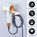 Hair Dryer Holder Wall Mount, Blow Dryer Holder for Wall, Adhesive Hairdryer Holders, Stainless Steel Blowdryer Holders Bathroom Hair Tool Organizer Hair Dryer Hanger Hook with Cord Storage (Silver)