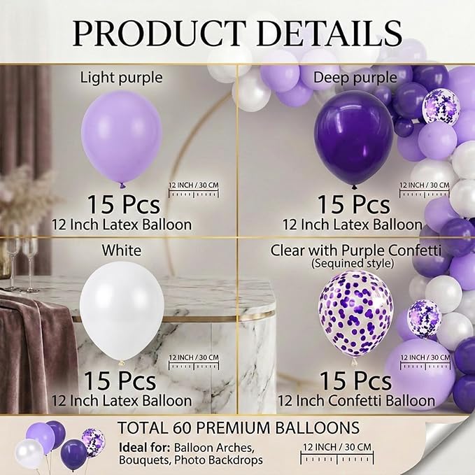 60-Pack 12-Inch Confetti Latex Balloons - Image 2