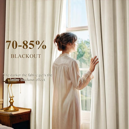Ivory White Velvet Curtains for Nursery Back Tab, W62 x L90, Back tab Drapes - Image 3