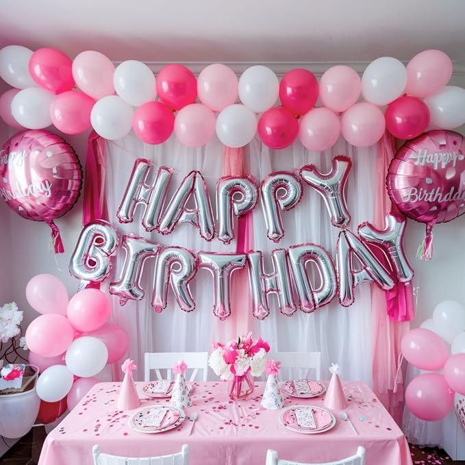 Pink Balloons, 12 Inch Hot Pink Balloons, Pastel Metallic Pink White Latex - Image 7