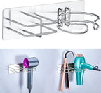 Hair Dryer and Straightener Holder Wall Mounted, Self Adhesive Blow Dryer and Flat Iron Storage Hair Tool Organizer for Bathroom Vanity (Silver)