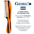 Giorgio G55 Wide Tooth Comb for Wet Hair Detangling, Thin to Medium Thickness Hair Detangler, Hair Combs for Women and Men, Handmade Large Tooth Rake Comb Saw-Cut and Hand Polished
