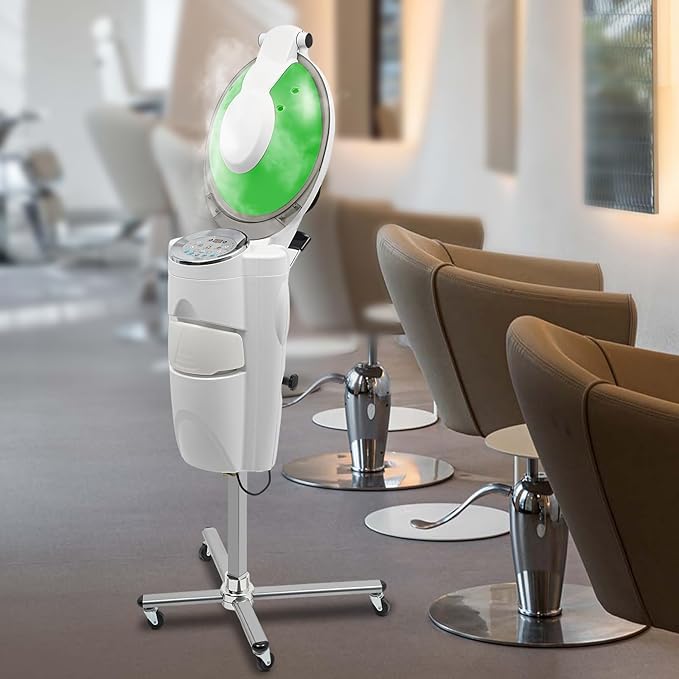 Salon Hair Steamer, 12 Color Multi-Function, Standing, O3 Ozone, Adjustable, White