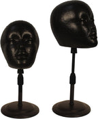 2 PACKS Adjustable wig or hat black styrofoam mannequin head holder stand (13”to 17”) (Black head 01)