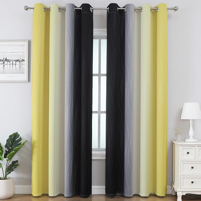 Black and Yellow Gradient Blackout Curtains - Image 2