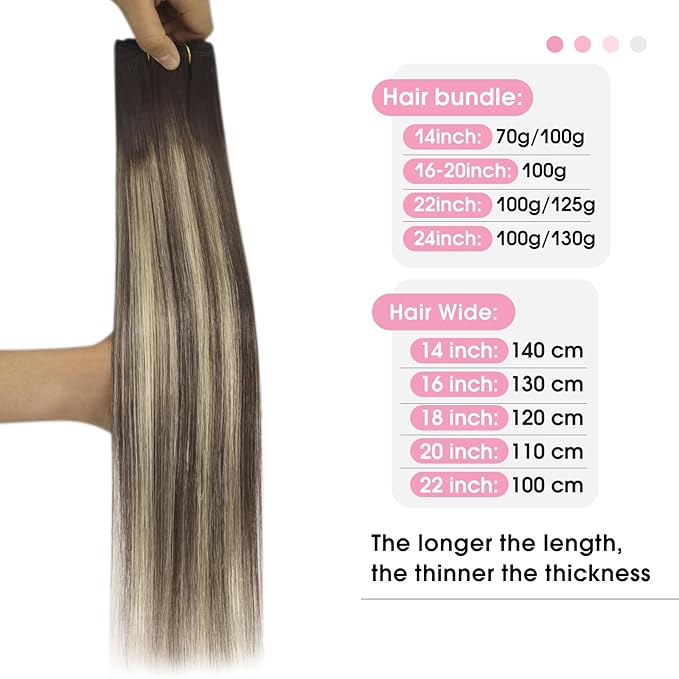 YoungSee Sew in Human Hair Extensions Balayage Hand Tied Weft Hair Extensions Human Hair Sew in Extensions Chocolate Brown with Ash Blonde Balayage Straight Hair Bundle 18Inch 100G