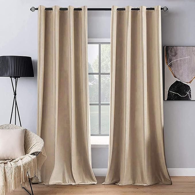 MIULEE Velvet Curtains Camel Beige 52 x 108 Inch Length Set of 2 | Extra Long by MIULEE