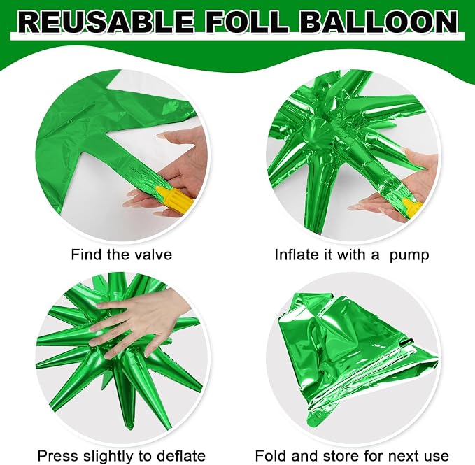 9Pcs Green Star Balloons, Large Explosion Star Foil Balloons, Metallic Green - Image 8