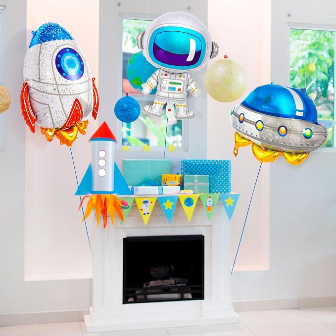 6 Pcs Space Balloons, Astronaut UFO Rocket Foil Balloons - Image 3