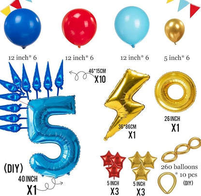 Speed Hedgehog 5th Birthday Balloon Centerpiece Set Royal Blue Red Gold Latex - Image 4