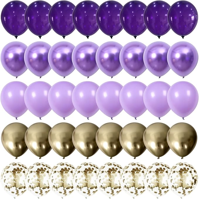 Purple and Gold Balloons, 12 Inch 35PCS Dark Pastel Purple Lavender Balloons - Image 9