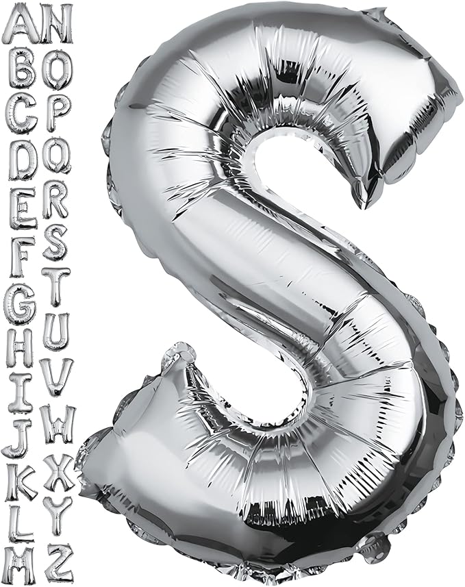 40 inch Silver Letter S Balloon, Big Size Alphabet Foil Mylar Helium Balloons by VHUWE