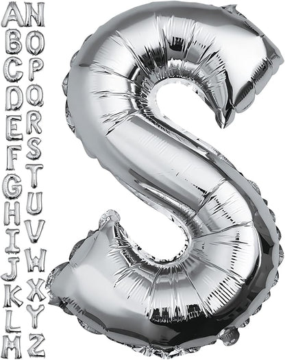 40 inch Silver Letter S Balloon, Big Size Alphabet Foil Mylar Helium Balloons by VHUWE