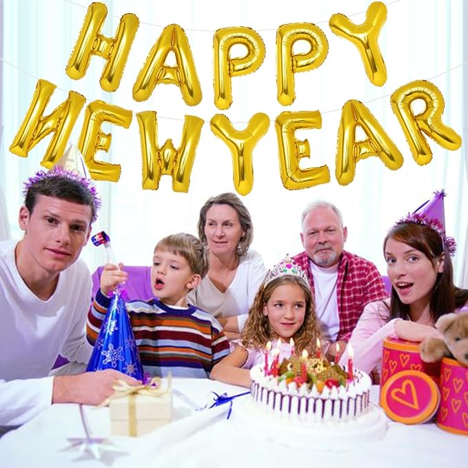 PIGETALE Gold Happy New Year Balloons, 16 Inch Gold Happy New Year Banner - Image 3