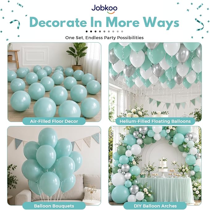 Jobkoo Pearl Teal Balloons, 12 Inch Pearl Turquoise Aqua Blue Latex Balloon | - Image 4