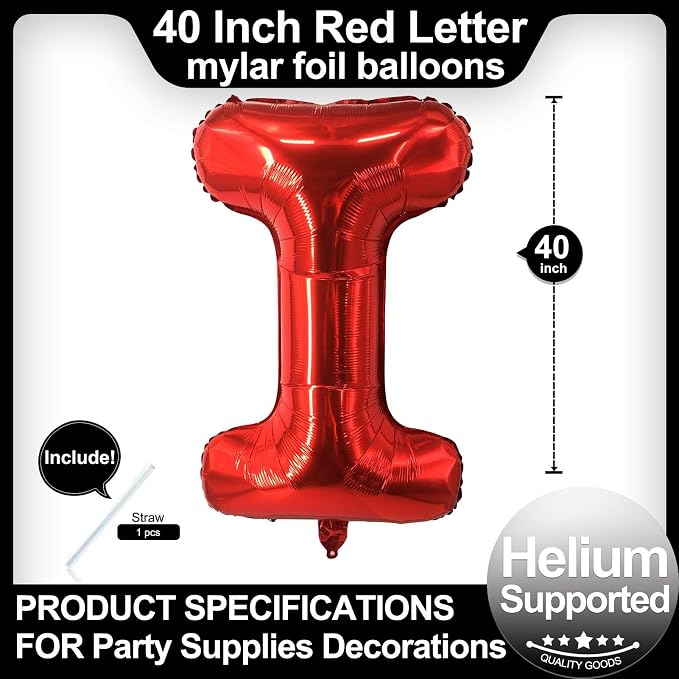 40 Inch Red Letter I Balloons, DIY Phrase Foil Alphabet Letter I Balloons DIY - Image 2