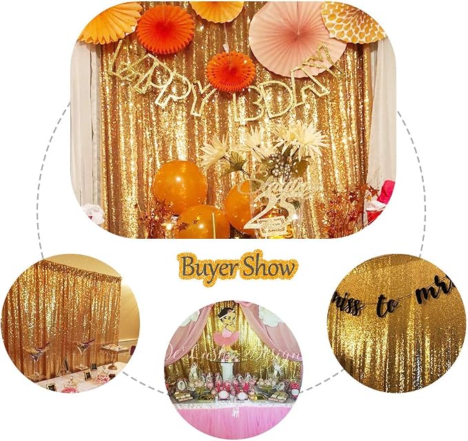 SquarePie 6x6ft Gold Sequin Backdrop, High Density Non-Transparent Glitter - Image 7