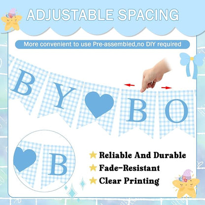 Hahafelt 1 Pcs Blue Gingham Baby Boy Banner - Image 3