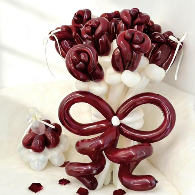 260 Burgundy Long Balloons for Balloon Garland Thickening Skinny Latex Twisting - Image 7