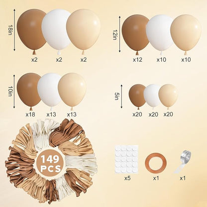 Ouddy Party 149Pcs Neutral Brown Balloon Arch Garland Kit 18 12 10 5 Inch | - Image 3