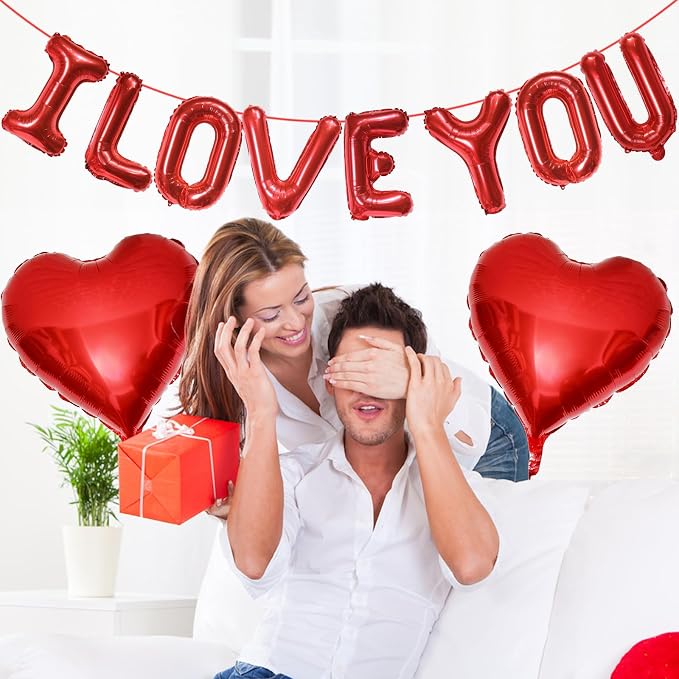 I Love You Balloons Banner and Heart Shaped Balloon, Love Balloons Decorations - Image 5