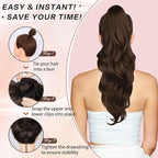 Ponytail Extension, Drawstring Ponytail Extension for Women 23 Inch Long Brown Wavy Pony Tails Hair Extensions Synthetic Clip in Ponytail Hairpiece for Women